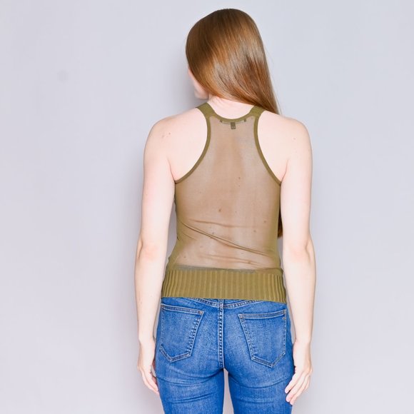 GUCCI Olive Green Semi Sheer lightweight Knit Tank Top XXS - Picture 4 of 8